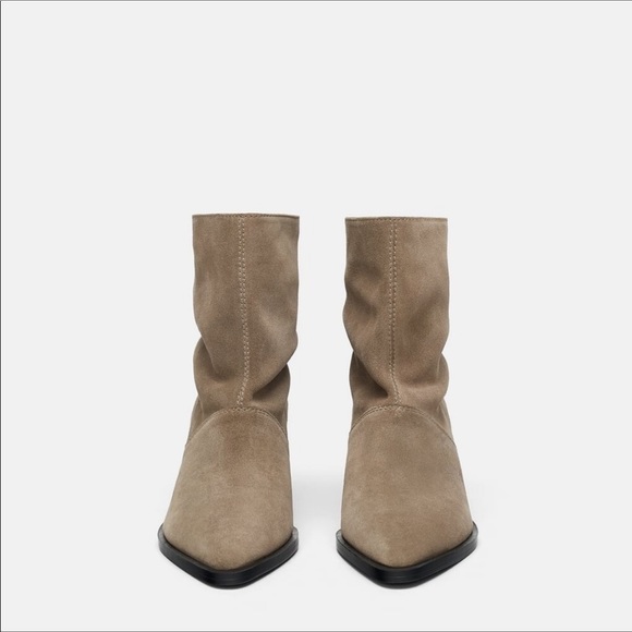 Zara Taupe Gray Suede Leather Fringe Ankle Boots - Picture 3 of 8